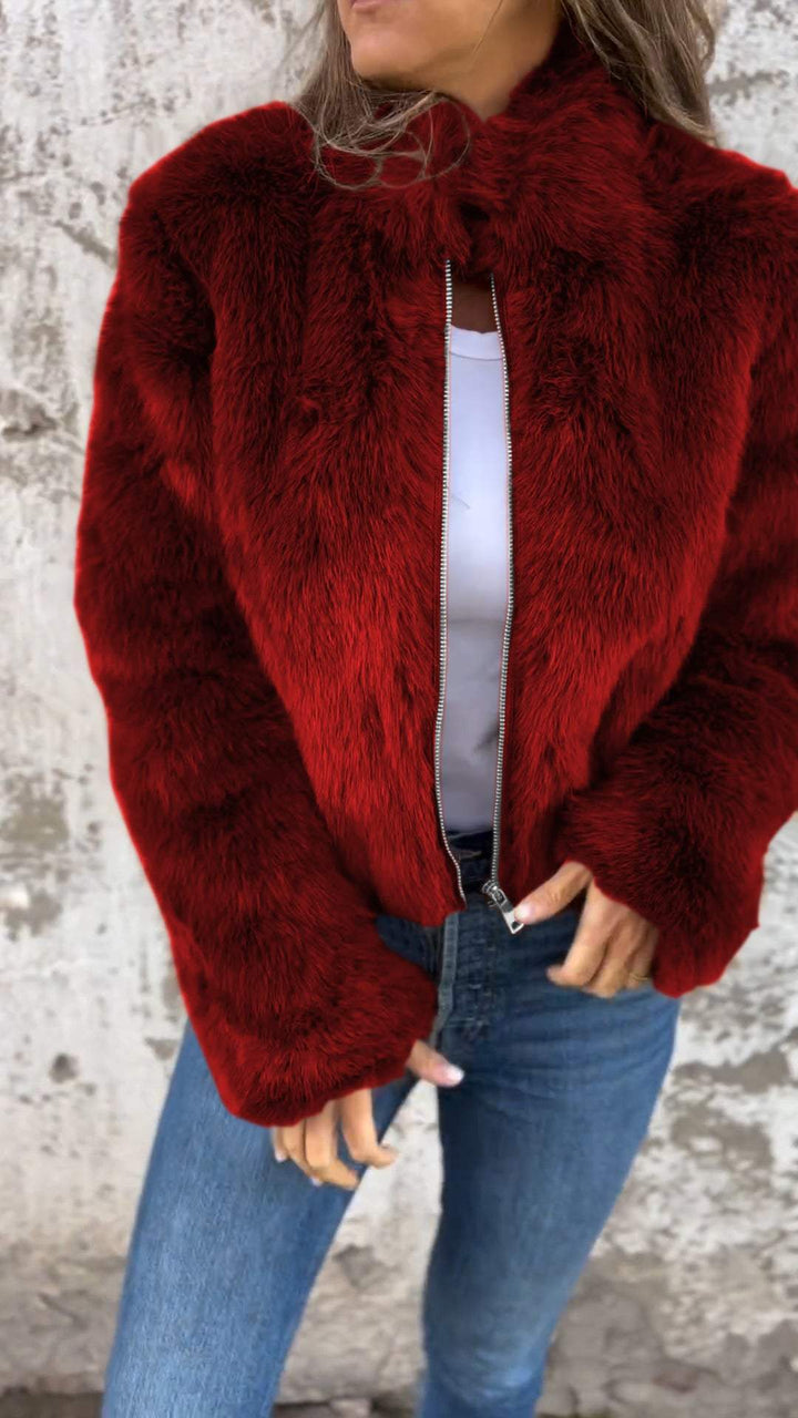 BellaFur -  High-Collar Faux Fur Jacket