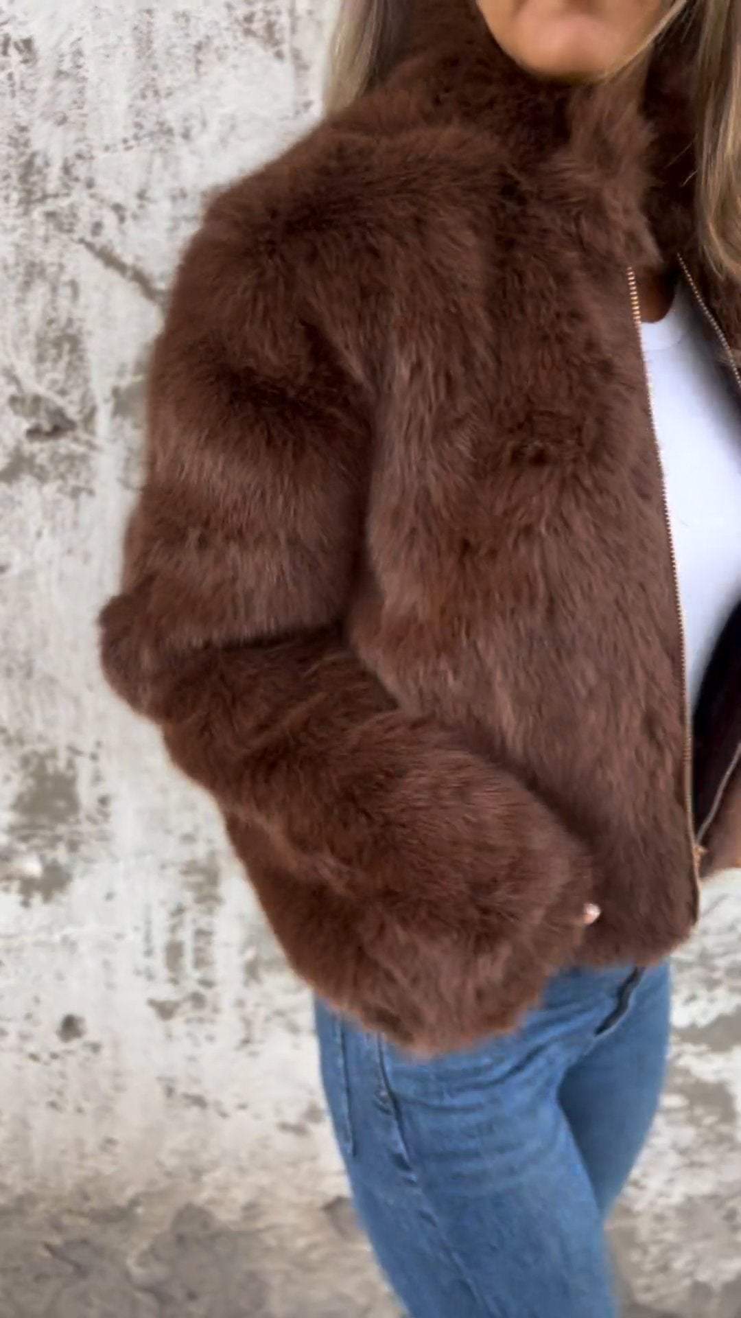 BellaFur -  High-Collar Faux Fur Jacket