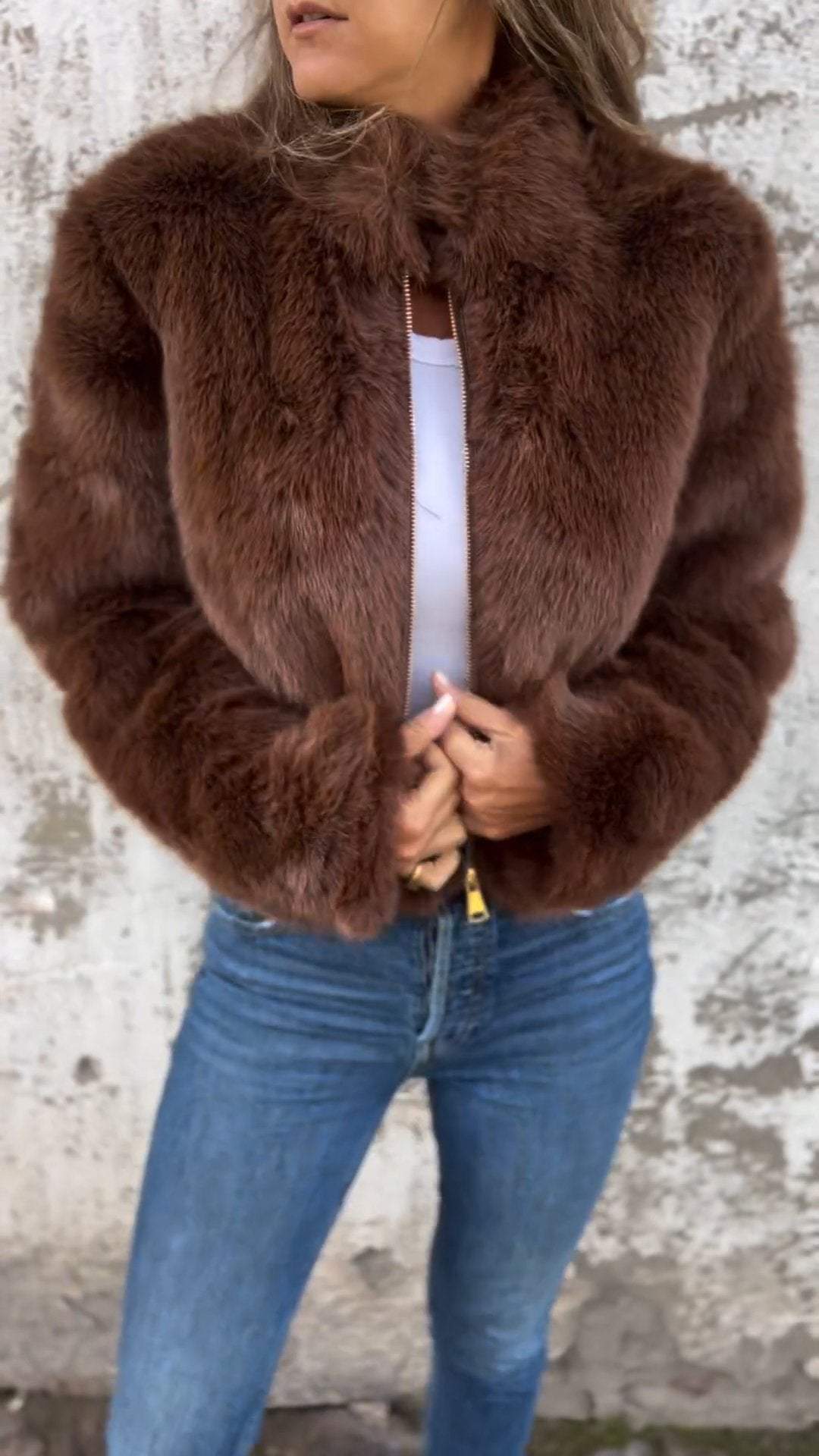 BellaFur -  High-Collar Faux Fur Jacket