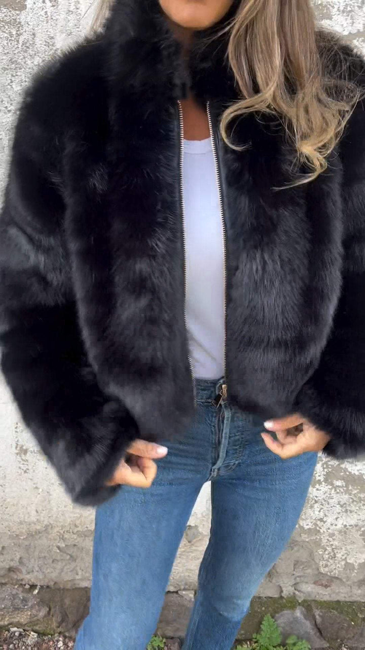 BellaFur -  High-Collar Faux Fur Jacket