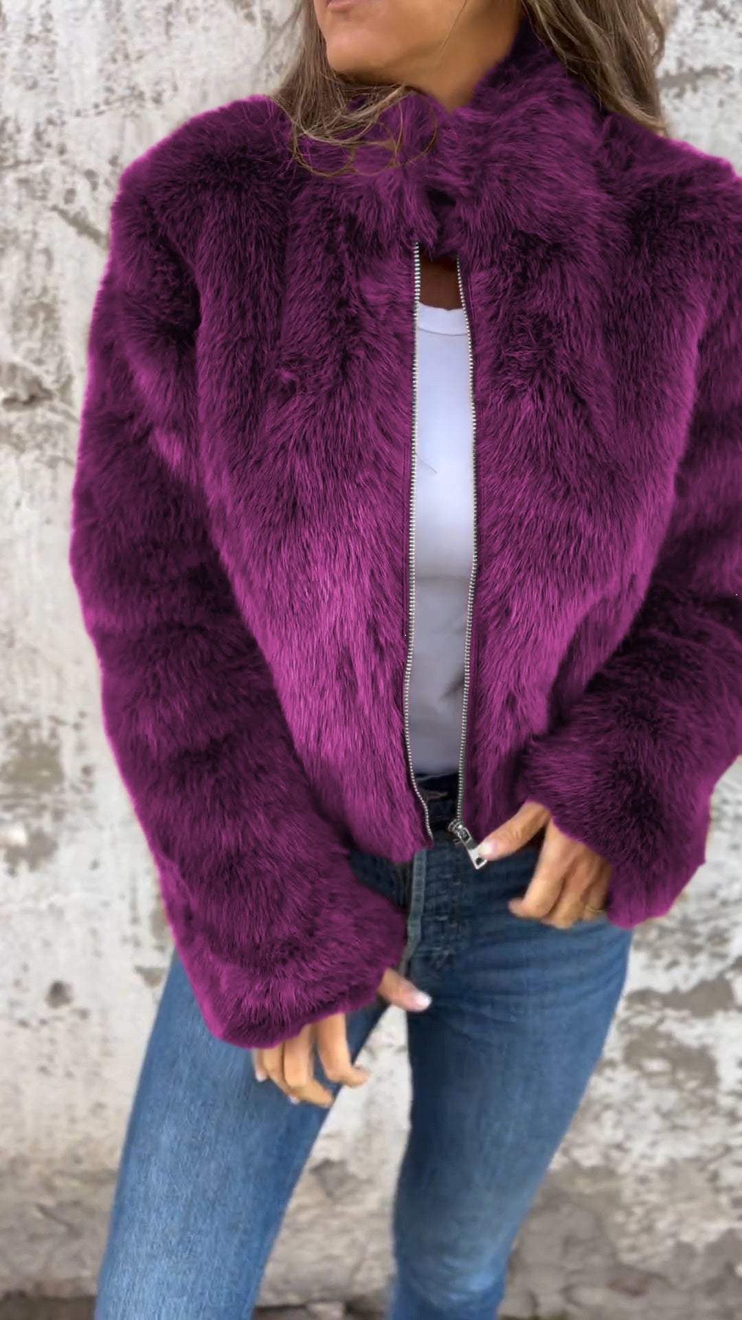 BellaFur -  High-Collar Faux Fur Jacket