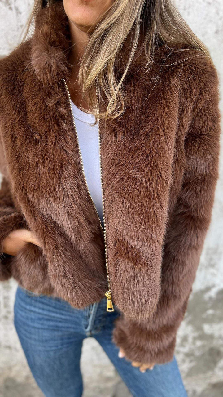 BellaFur -  High-Collar Faux Fur Jacket