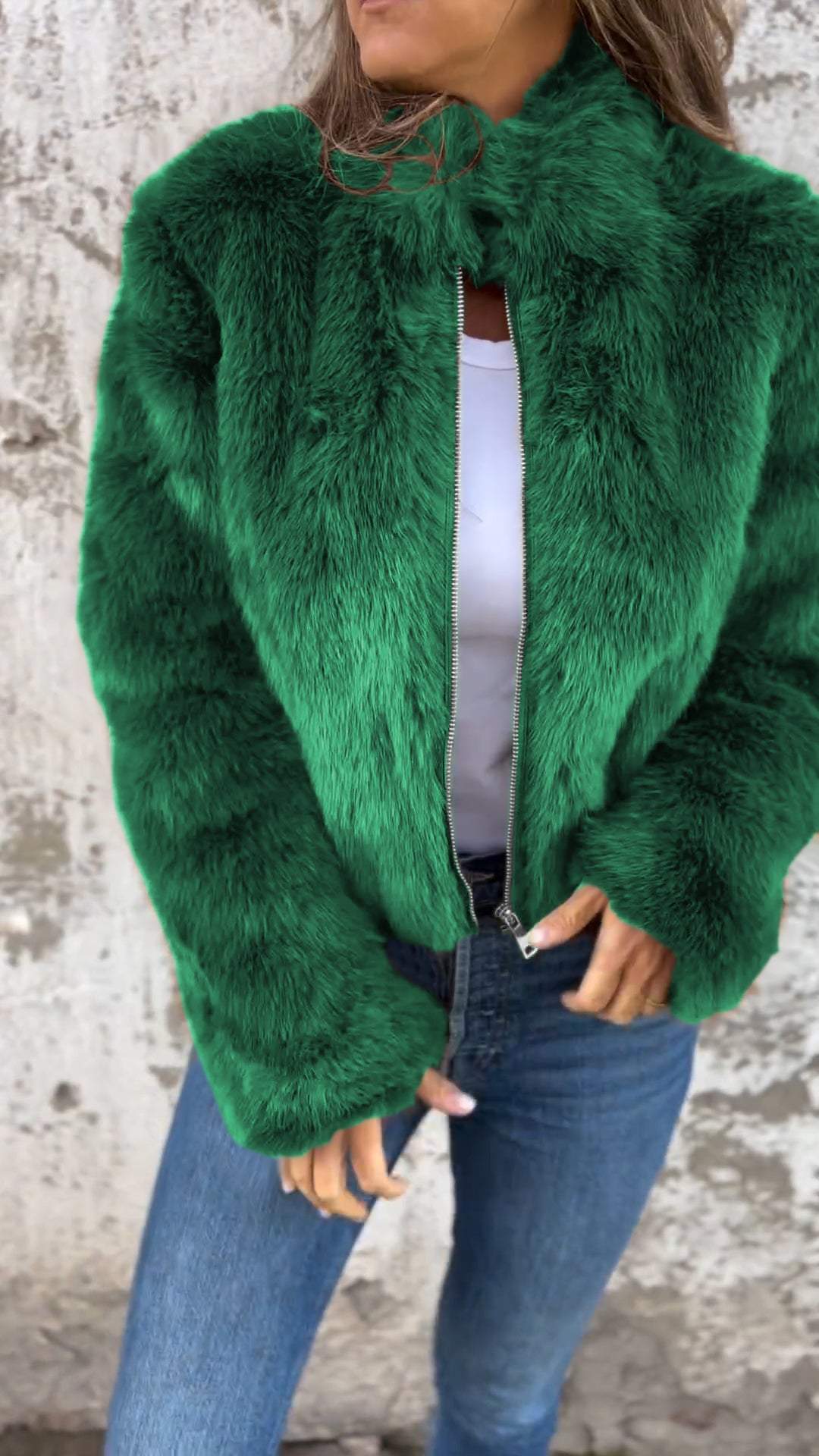 BellaFur -  High-Collar Faux Fur Jacket